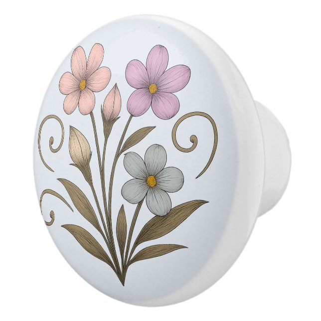 Poignée en Céramique joyeux printemps-floral Ceramic Knob (Right)