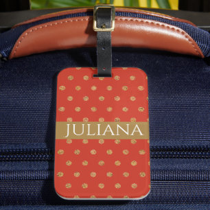 Poinciana Red and Gold Polka Dots Luggage Tag