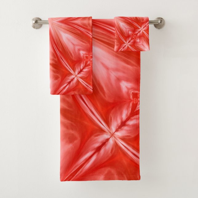 Poinciana Red Milky White Cloudy Abstract Design Bath Towel Set (Insitu)