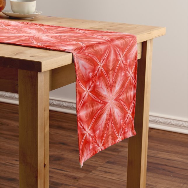 Poinciana Red Milky White Cloudy Abstract Design Short Table Runner (In Situ)