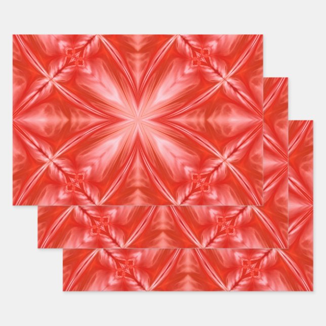 Poinciana Red Milky White Cloudy Abstract Design Wrapping Paper Sheet (Set)