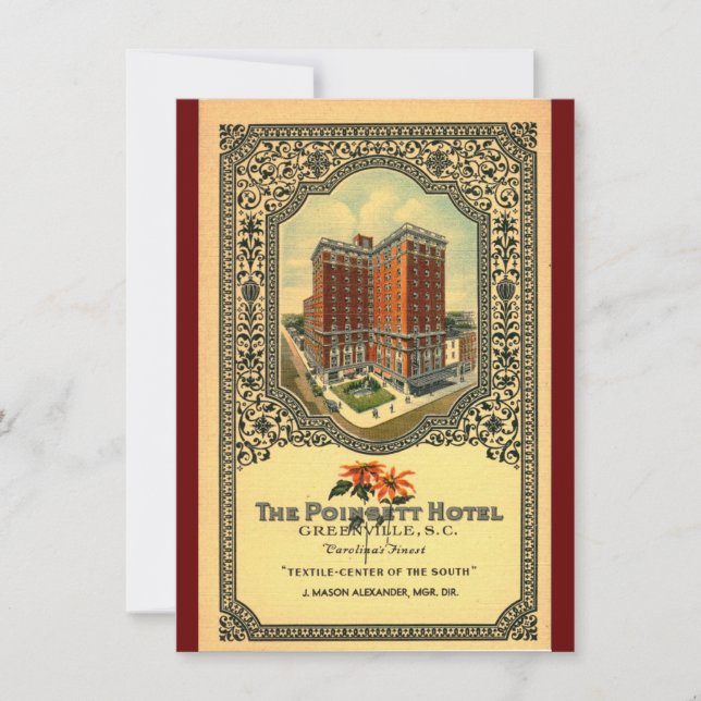 Poinsett Hotel Greenville SC Vintage Invitation (Front)