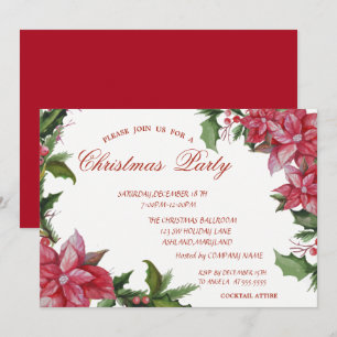 Poinsetta,Red Corporate Christmas Party Invitation