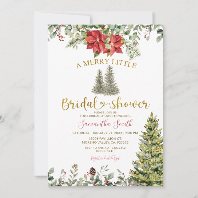 Poinsettia A Merry Little Bridal Shower Invitation (Front)