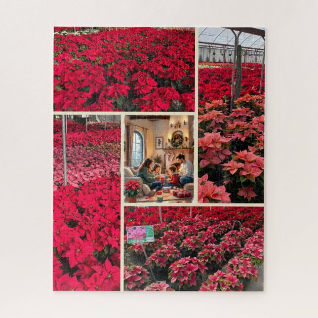 Poinsettia Add Your Photo Christmas Holiday Gift Jigsaw Puzzle (Vertical)
