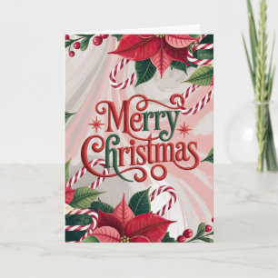 Poinsettia and Candy Canes Christmas Holiday Card