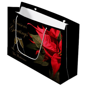 Poinsettia and Champagne Elegant Personalised Large Gift Bag