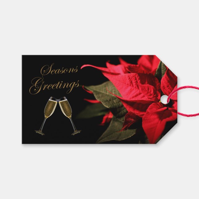 Poinsettia and Champagne Gift Tags (Front (Horizontal))