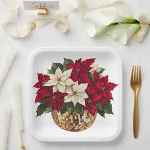 Poinsettia and Disco Ball Paper Plate
