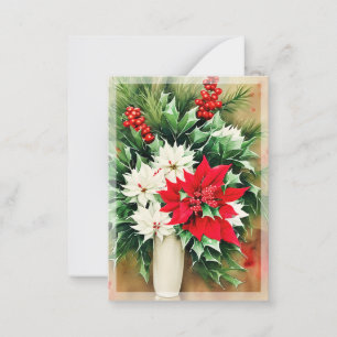 Poinsettia and holly bouquet budget mini Christmas Card