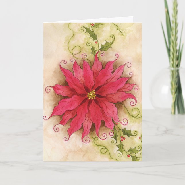 Poinsettia and Holly Card (Front)