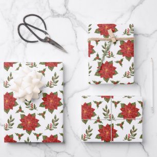 Poinsettia and Holly Christmas Gift Wrap