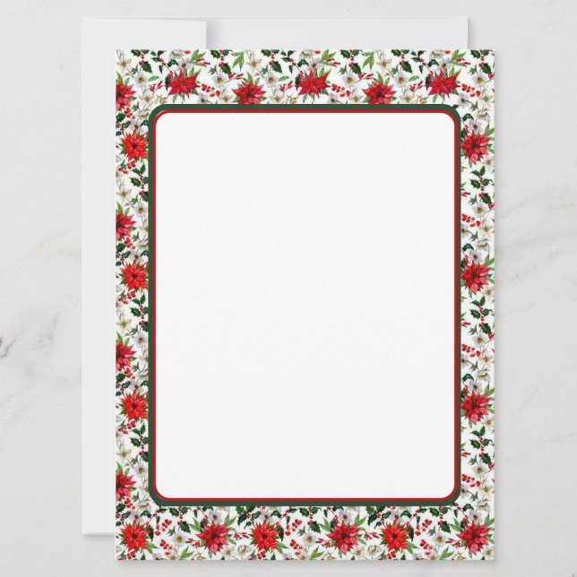 Poinsettia and holly Christmas stationery Holiday Card (Front)