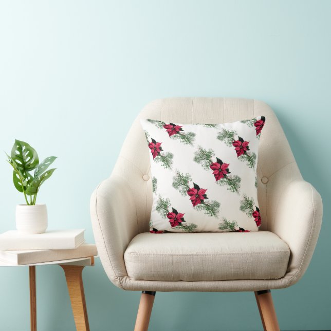 Poinsettia and Holly Cushion (Chair)