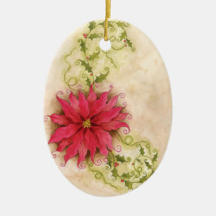Poinsettia and Holly Ornament