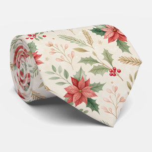 Poinsettia and Holly Pattern – Classic Christmas 1 Tie