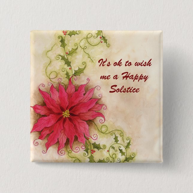 Poinsettia and Holly Solstice Button (Front)