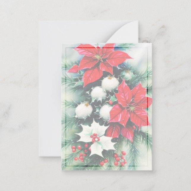 Poinsettia and holly swag budget mini Christmas Card (Front)