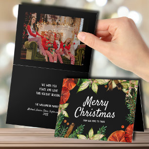 Poinsettia and Oranges Christmas Photo Holiday Card