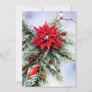Poinsettia and pine budget Christmas Holiday Card