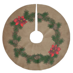 Poinsettia And Pine Tree Skirt