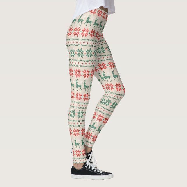 Poinsettia and Reindeer Leggings (Right)