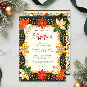 Poinsettia and Snowflake Corporate Christmas Party Invitation