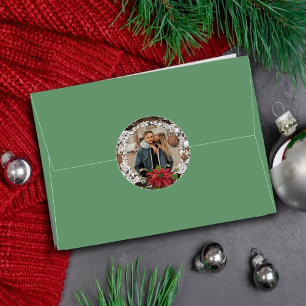 Poinsettia Bauble Ornate Christmas Holiday Photo Classic Round Sticker