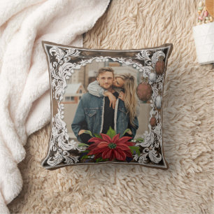 Poinsettia Bauble   Ornate Christmas Holiday Photo Cushion