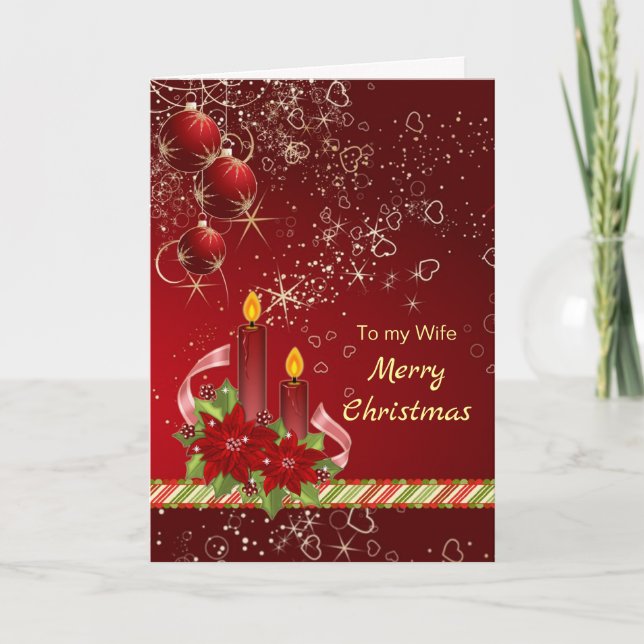 Poinsettia, baubles Wife Christmas Greeting Card (Front)