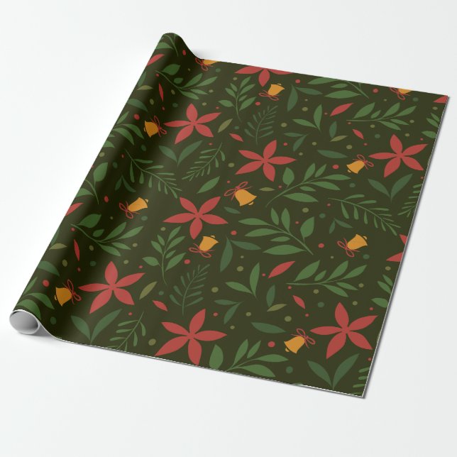 Poinsettia & Bell Elegance  Wrapping Paper (Unrolled)