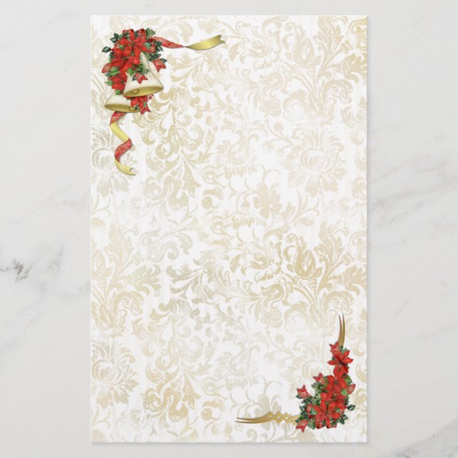 Poinsettia Bells Stationery (Front)
