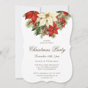 Poinsettia Berries Botanical Christmas Party Invitation