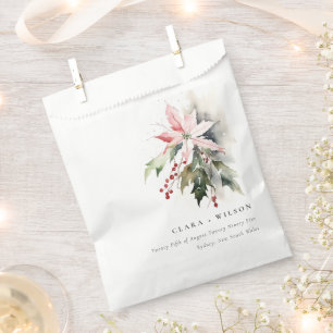 Poinsettia Berries Foliage Watercolor Wedding Favour Bags