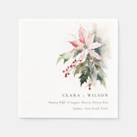 Poinsettia Berries Foliage Watercolor Wedding