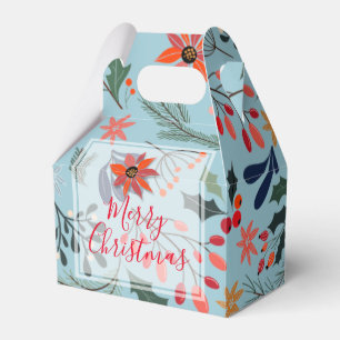 Poinsettia Berries Leaves Christmas Thank You Favour Box