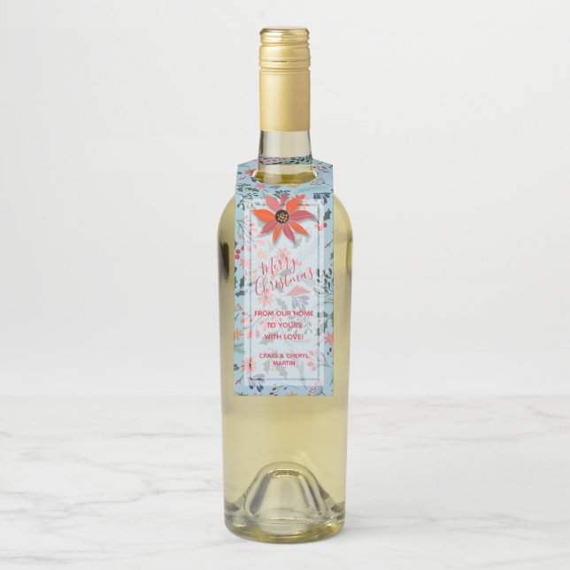 Poinsettia Berries Leaves Holiday Christmas Bottle Tag (On Bottle)