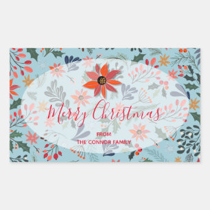 Poinsettia Berries Leaves Holiday Christmas Rectangular Sticker