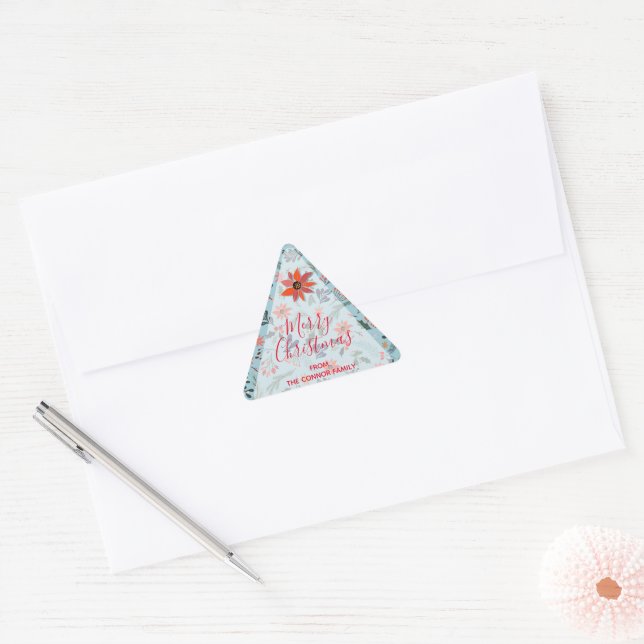 Poinsettia Berries Leaves Holiday Christmas Triangle Sticker (Envelope)