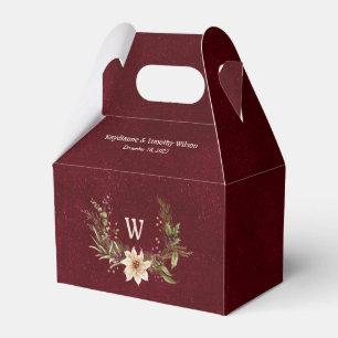 Poinsettia & Berries Wedding Dark Red Favour Box