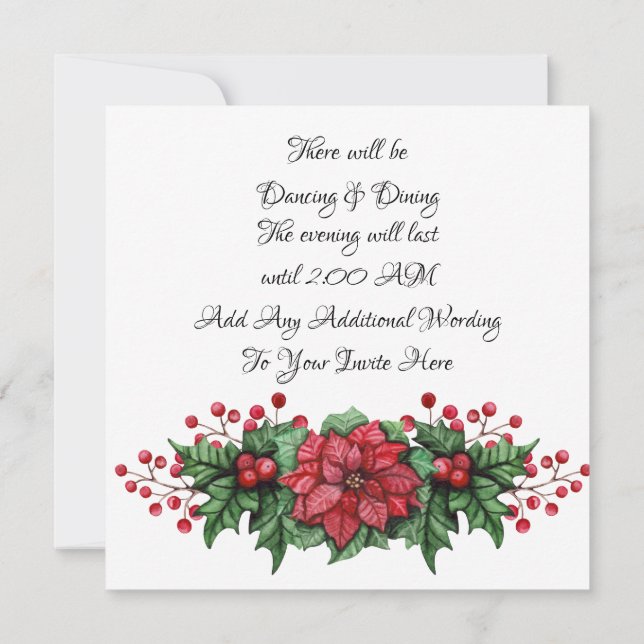 Poinsettia Berry Black Tie Event Invitation (Back)