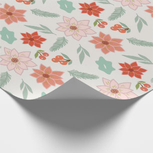 Poinsettia Berry Cream White Christmas Wrapping Paper