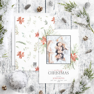 Poinsettia Berry Greenery Merry Christmas Photo Ho Holiday Card