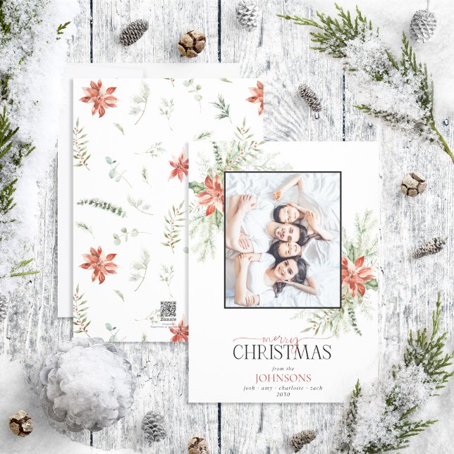 Poinsettia Berry Greenery Merry Christmas Photo Ho Holiday Card (Creator Uploaded)