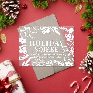 Poinsettia & Berry White Holiday Soirée Party Acrylic Invitations