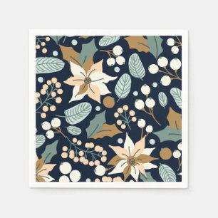 Poinsettia black background winter holiday napkin