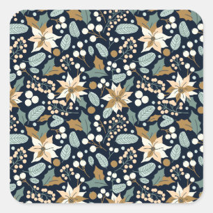 Poinsettia black background winter holiday square sticker