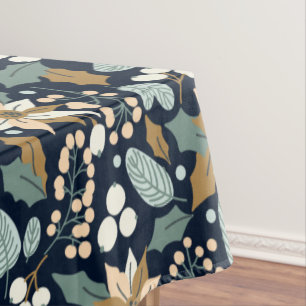 Poinsettia black background winter holiday  tablecloth