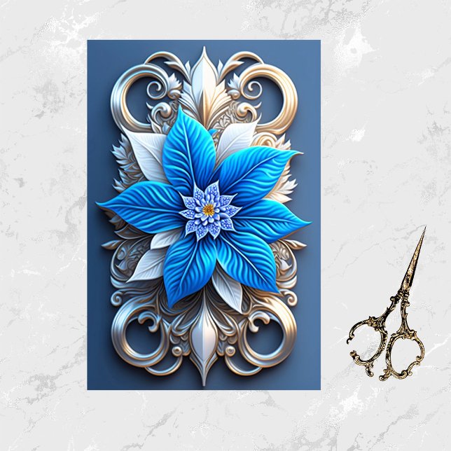 Poinsettia Blue Christmas Flower Elegant Artwork Tissue Paper (Creator Uploaded)