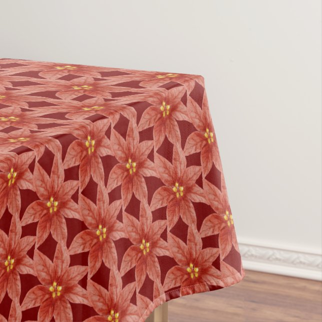 Poinsettia Botanical Christmas Flowers Pattern Tablecloth (In Situ)